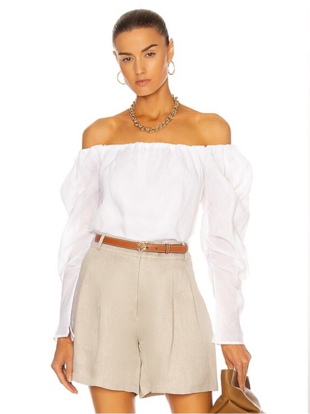 Frame Denim White Off-Shoulder billlow  Peasant Blouse